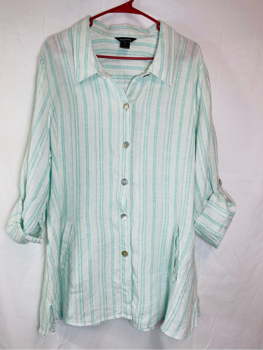 Multiples Soft Striped Button-Front Tunic 100% Linen